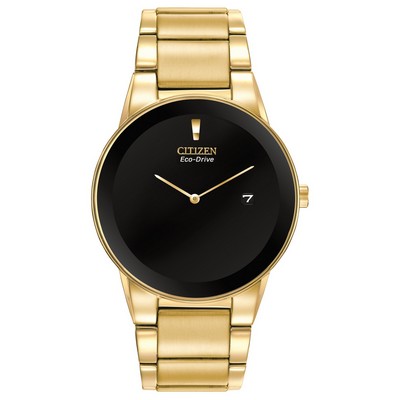 Citizen® Men's Eco-Drive Gold-Tone Watch w/Black Dial & Gold-Tone Hands