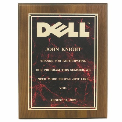 Genuine Walnut Plaque w/Marbled Screened Plate (9"x12")