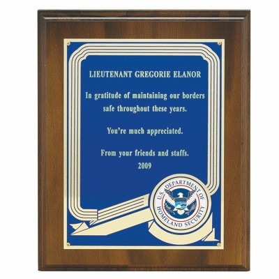 Genuine Walnut Plaque w/Blue Plate Takes 2" Insert (8"x10")