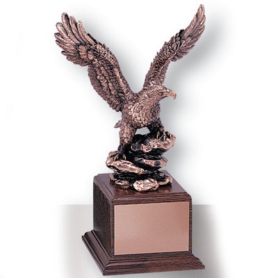 13" Electroplated Bronze Eagle Trophy w/Wooden Base