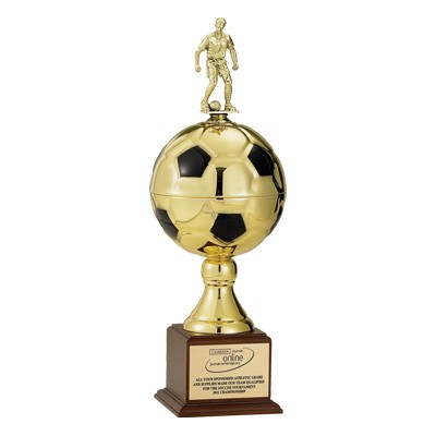 16" Gold & Black Soccer Ball Trophy w/4¾" Ball