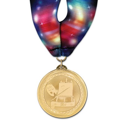 2" Art Brite Laser Medal w/ Stock Millennium Neck Ribbon