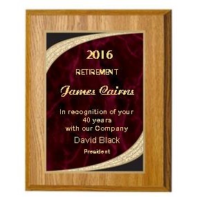 Oak Plaque 8" x 10" - Red/Gold Majestic Plate