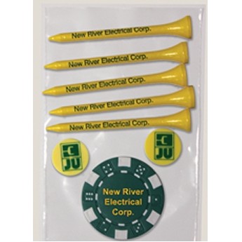 Value Pack w/ Five 3 1/4" Tiger Golf Tees, 2 3/4" Ball Markers & 1 Poker Chip