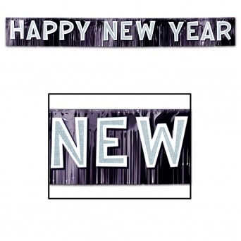 White & Black Metallic Happy New Year Banners