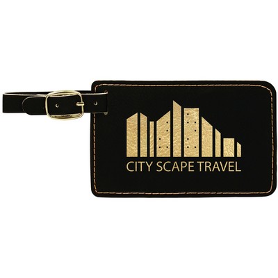 Leatherette Black/Gold Luggage Tag (4.25" x 2.75")