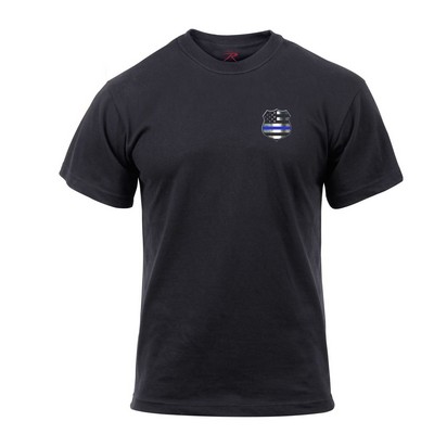 Black 2 Sided Thin Blue Line Shield & Flag T-Shirt (3X-Large)