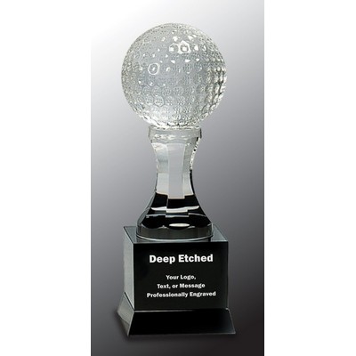 9" Crystal Golf Ball on Black Pedestal Base