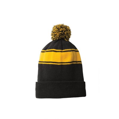 Sport-Tek® Stripe Pom Pom Beanie Hat