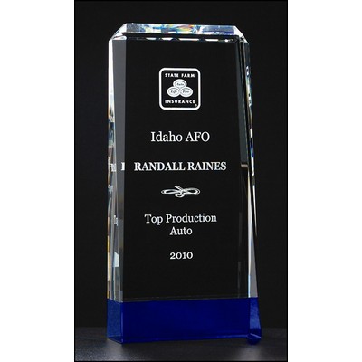 Premium Series Clear Crystal Trophy w/Cobalt Blue Crystal Base (3.5"x 7.875")