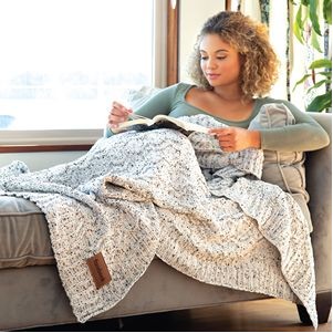 Vanilla Cookie Heather Cable Knit Chenille Blanket