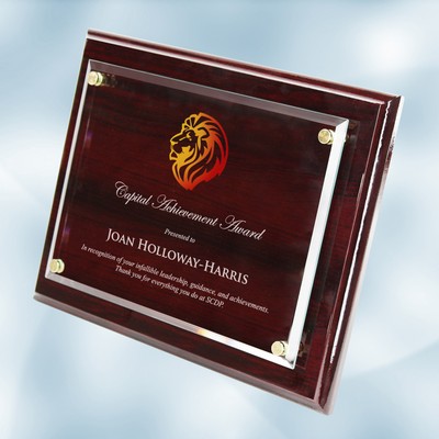 Color Imprinted Floating Acrylic on Rosewood Piano Finish Horizontal/Vertical Wall Plaque (L)