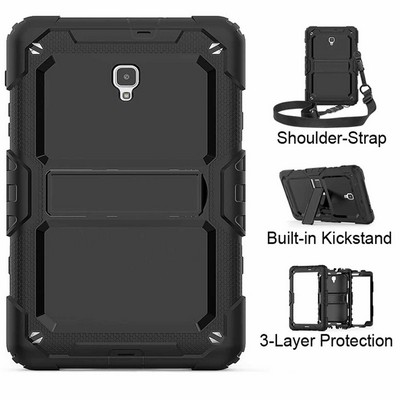 Kidder Galaxy Tab A 10.1 Hybrid Heavy Duty Case with Strap Stand (Black)