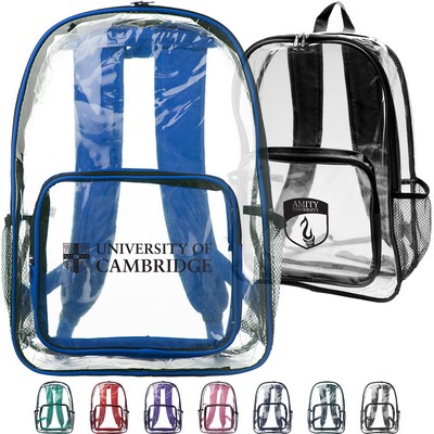 Clear Plastic Backpack w/Mesh Pocket (13"x18")