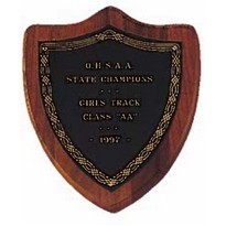 Sheffield Series American Walnut Shield Plaque w/Gold Border Design