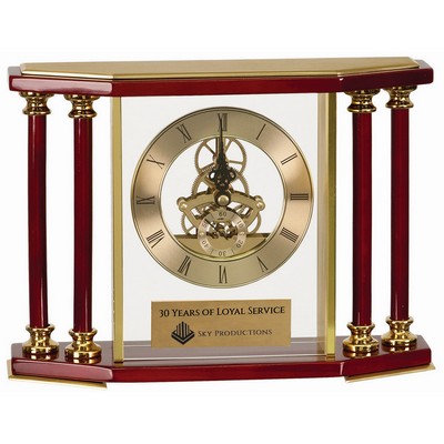 7 1/4" Executive 4-Pillar Gold & Rosewood Piano Finish Clock