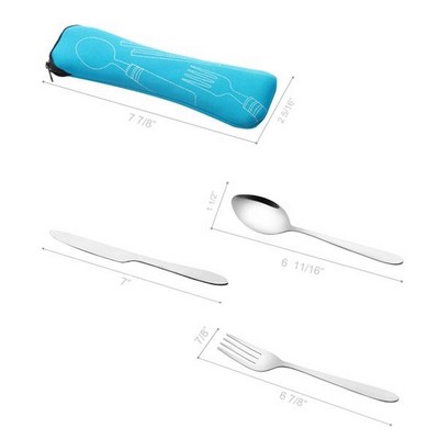 3-in-1 Stainless Steel Flatware Set w/Neoprene Case