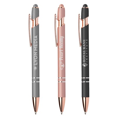 Ellipse Softy Rose Gold Metallic Pen w/ Stylus - Laser