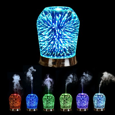 3D Fireworks Glass Wood Essential Oil Diffuser