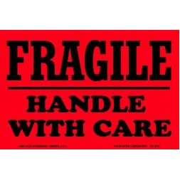 Fragile Handle With Care Matte Paper Labels - 3" x 4"