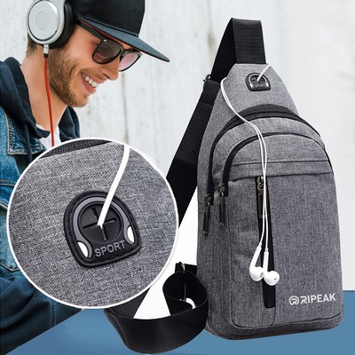 Sling Bag Chest Shoulder Backpack Travel Outdoors CrossBody Bags W/Earphone Hole