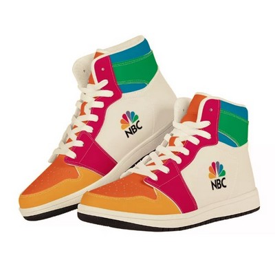 White High Top Leather Sneakers with full color printing