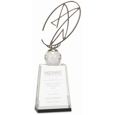 12" Clear/Black Crystal Award with Silver Metal Oval Star