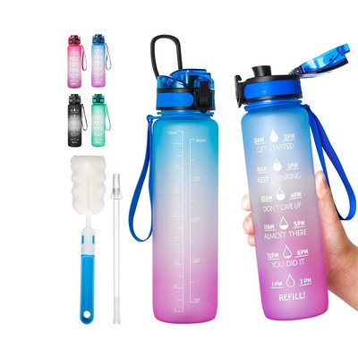 32oz Sports Water Bottle with Time Marker & Straw