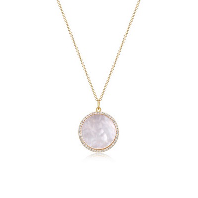 Fleur de Vie collection Diamondlite CZ and Mother of Pearl Adjustable 19mm Round Locket - Gold