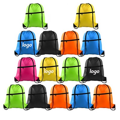 Drawstring Backpack With Front Zipper Pocket