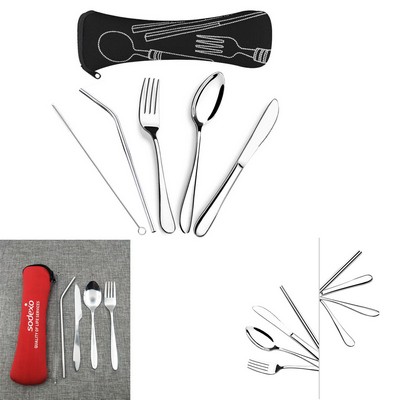 5-Piece Stainless Steel Flatware Portable bag