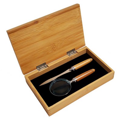 Bamboo Finish Magnifying Glass and Letter Opener Set