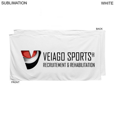 Plush and Soft White Velour Terry Cotton Blend Shower Towel, 24x48, Sublimated Full color logo