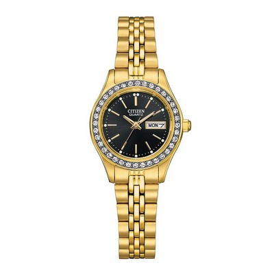 Citizen® Ladies' Gold-Tone Quartz Watch w/Black Dial