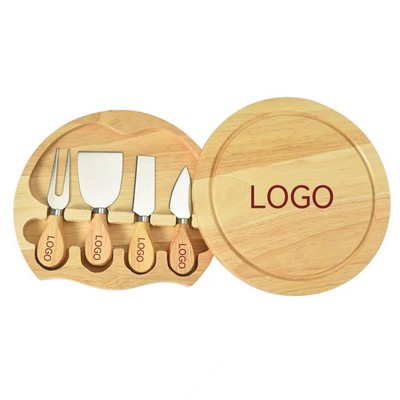 Wooden Cheese Board and Knife Set with 4-Pieces