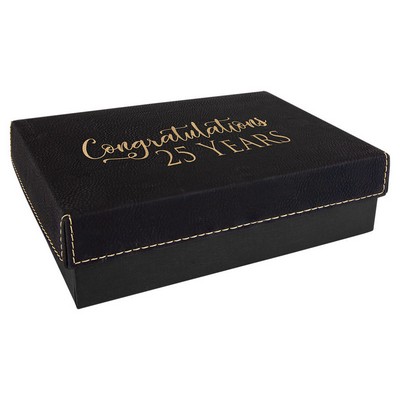 7 3/8" x 5 3/4" Black/Gold Gift Box with Laserable Leatherette Lid