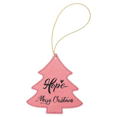 Pink Laserable Leatherette Tree Ornament with Gold String