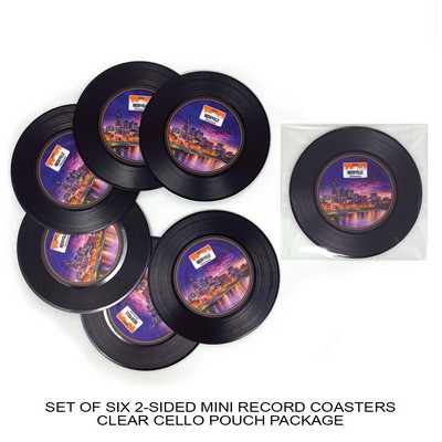 2-Sided Mini Record Coasters - Set of 6 - Clear Cello Pouch (No Imprint)