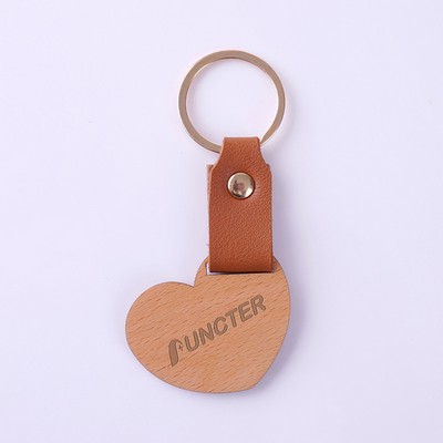 Heart Shape Wooden Keychain