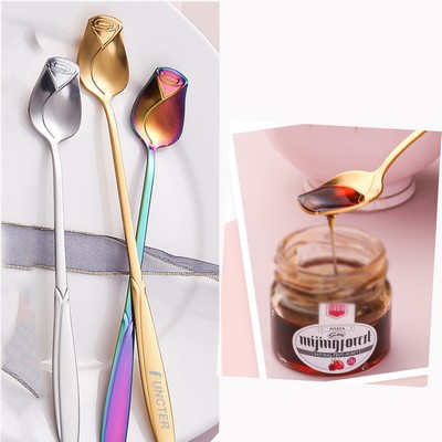 Rose Flower Stainless Steel Tea Spoon Sugar Spoon - Size M