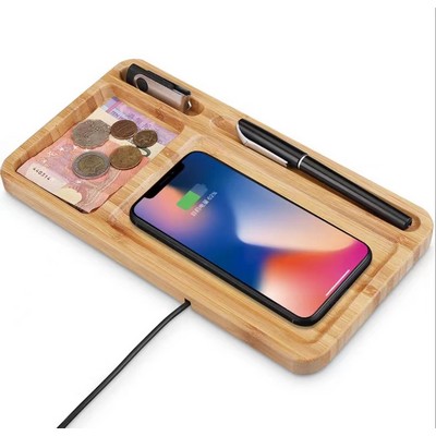 Bamboo Wireless Charging Custom Desktop Organizer