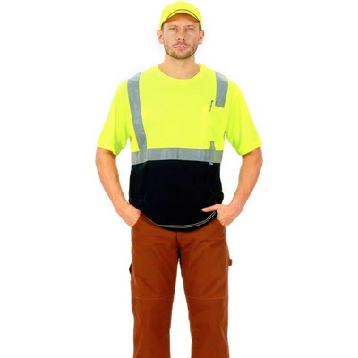 Hi Vis Class 2 - 3.8 Oz. Polyester Color Block Reflective Tape Safety T-Shirt With Pocket