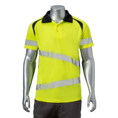 Hi Vis 3.8 Oz. Class 3 Safety Polo with Double Band 2" Segmented Tape