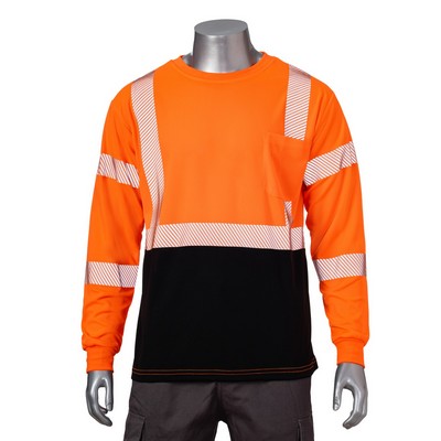 Hi Vis Class 3 - 3.8 Oz. Polyester Color Block Segmented Tape Safety T-Shirt With Pocket