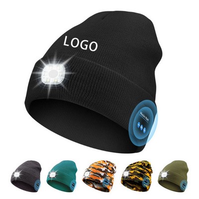 Unisex LED Light Up Acrylic Knit Beanie Hat w/Inbuilt Wireless Headphones