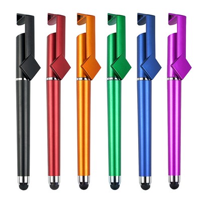 3-in-1 Multifunction Soft Touch QR Code Ballpoint Pen w/Stylus & Phone Stand & Removable Cap