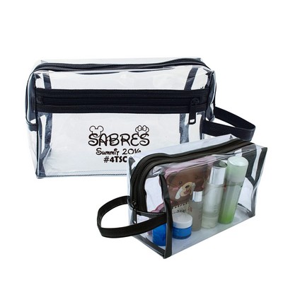 Clear Vinyl Toiletry Bag w/ Leatherette Accent