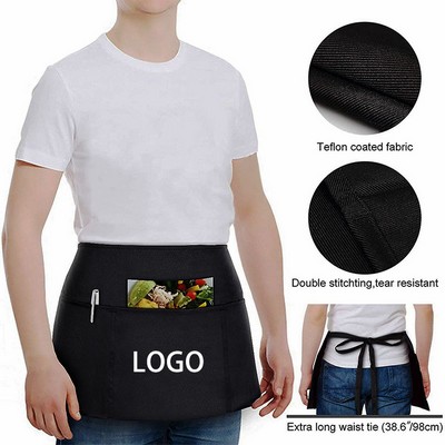 Restaurant Polyester Short Waist Apron w/3 Front Pockets 24"x12"