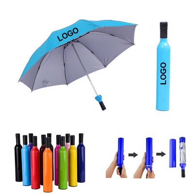 23 1/2" Waterproof 190T Polyester Fabric Portable Wine Bottle Shape Umbrella