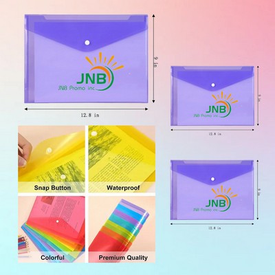 A4 Letter Size Clear Plastic Filing Envelope with Snap Closure